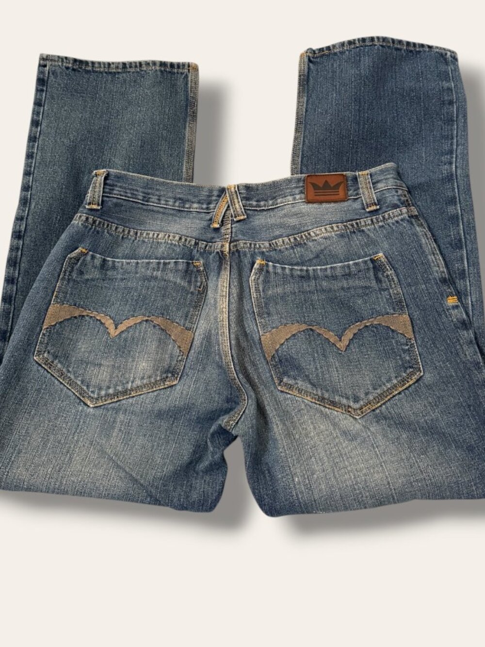 Red Snap Jeans Mens 34 Boot Cut Blue 100% Cotton 32 Inseam Faded Flared Leg